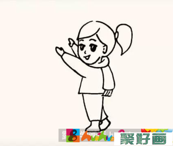 贴福字的小女孩儿童画