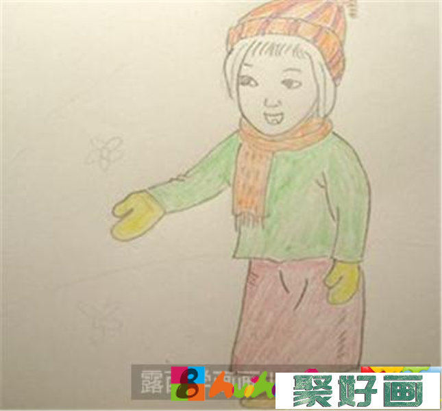 儿童画教程：冬天看冰花的女孩
