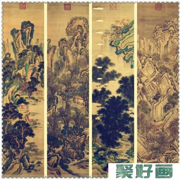 水墨四条屏山水花鸟国画欣赏（一）