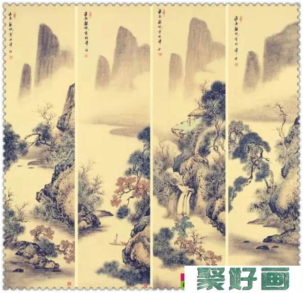 水墨四条屏山水花鸟国画欣赏（一）