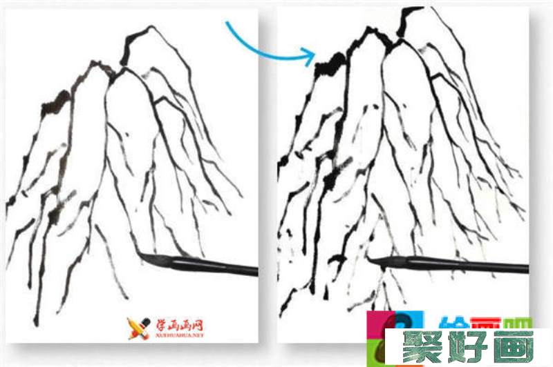 山水画基础技法：山石的画法及皴法详解(52)