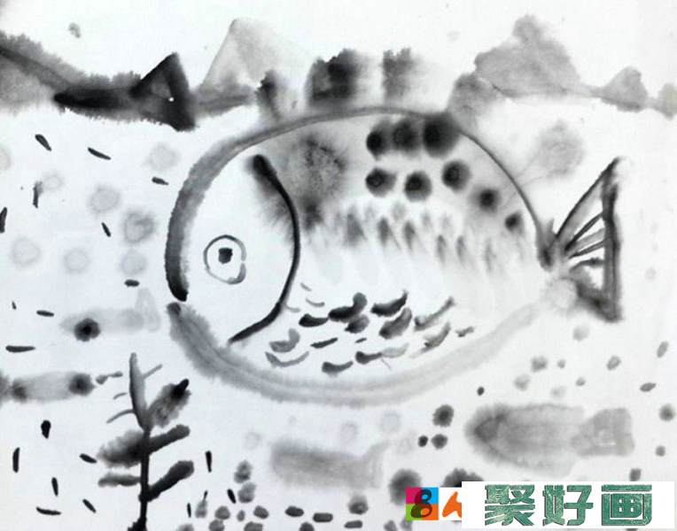 儿童<a href=../zhonglei/zhongguohua/xieyi/ target=_blank class=infotextkey>水墨画</a>银奖作品：游鱼，参赛年龄6岁