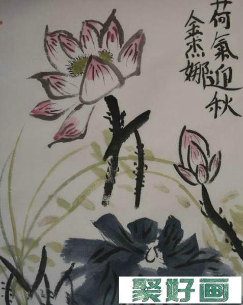 儿童国画荷花作品-荷气迎秋