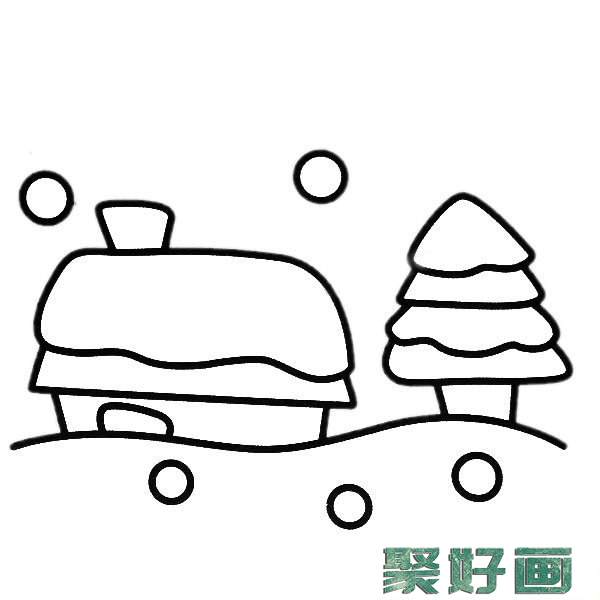 雪夜风景简笔画图片