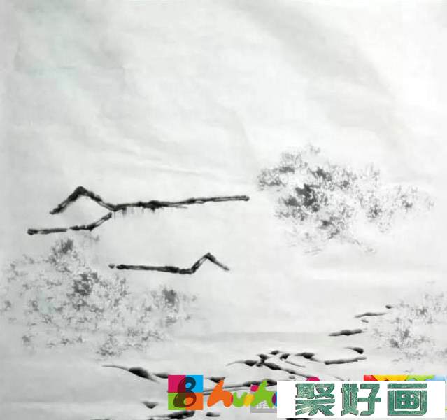 国画深山雪景图画法教程