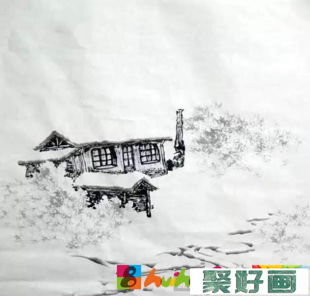 国画深山雪景图画法教程