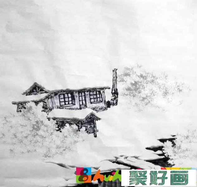 国画深山雪景图画法教程