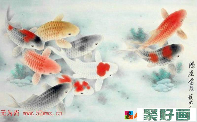 企业家黎镇熏工笔鱼国画作品欣赏