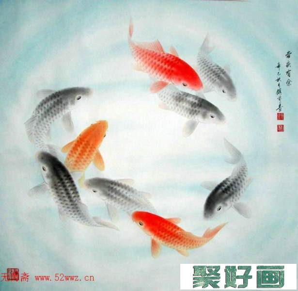 企业家黎镇熏工笔鱼国画作品欣赏