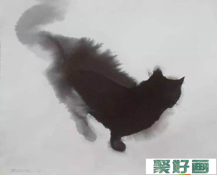 一组水墨画猫咪作品欣赏