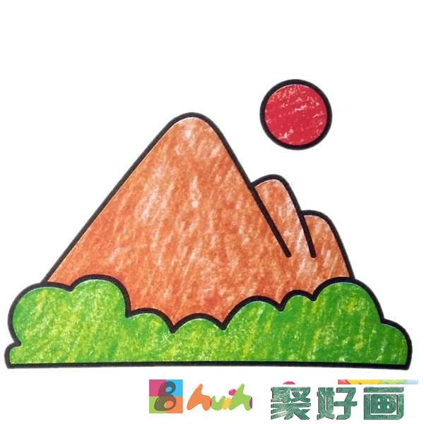 高山风景简笔画彩色图片