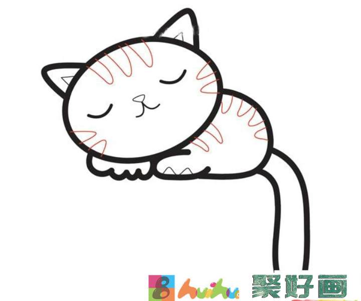 熟睡的小猫咪简笔画步骤图片