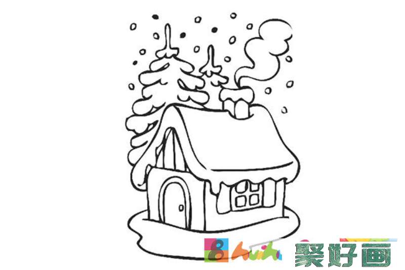 下雪天的房屋简笔画图片