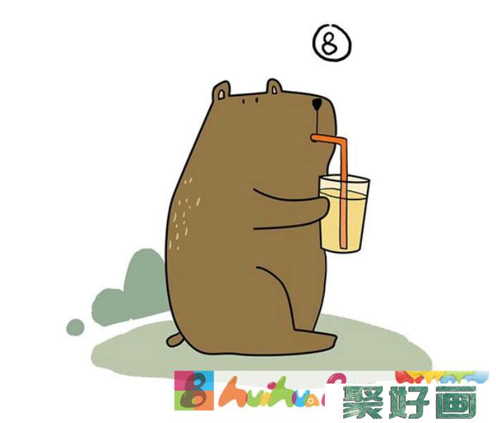 喝饮料的小熊简笔画图