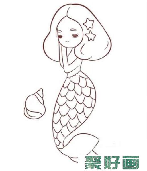 儿童画美人鱼_漂亮的美人鱼儿童简笔画步骤画法图片