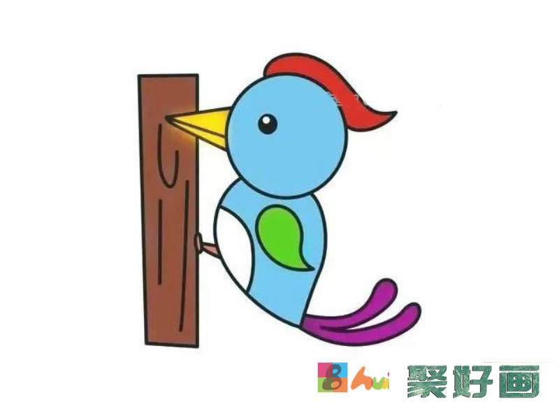 啄木鸟简笔画图片带颜色_啄木鸟的简单画法