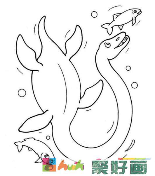 水中的恐龙蛇颈龙简笔画图片