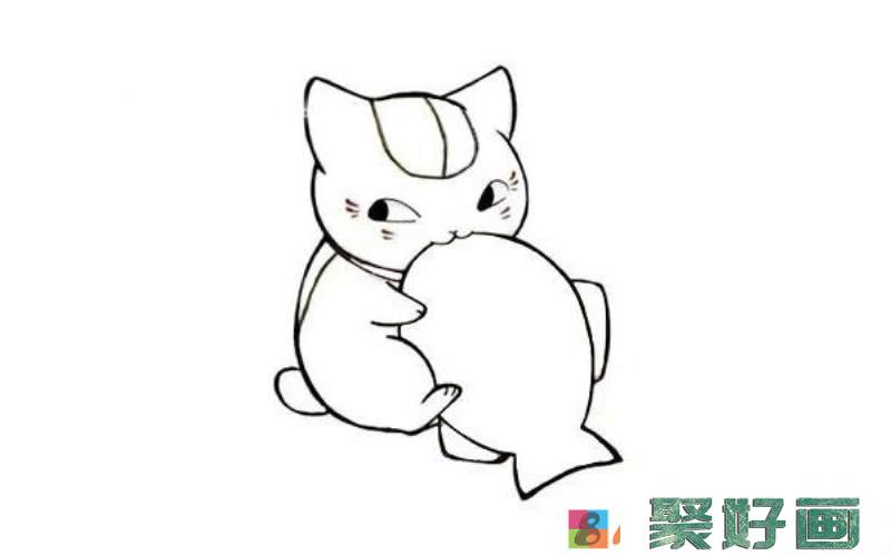 小猫吃鱼简笔画