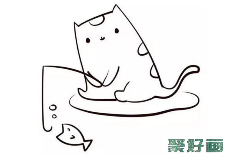 小猫钓鱼简笔画