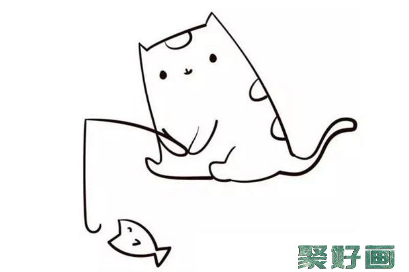 小猫钓鱼简笔画