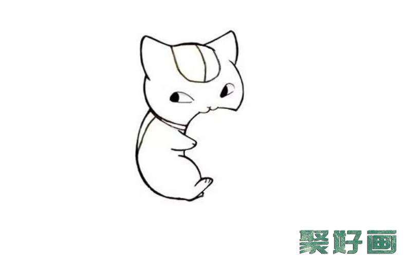 小猫吃鱼简笔画