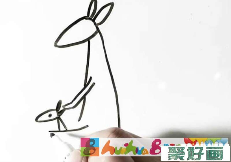 简单的袋鼠简笔画画法步骤图片