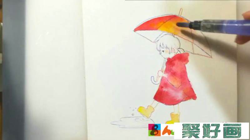 【视频】很适合新手练习的水彩手绘视频教程 速涂好看打伞的小女孩水彩画_www.youyix.com