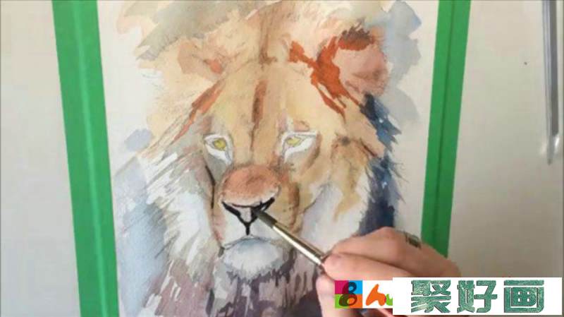【视频】好看有威严的狮子水彩手绘视频教程 教你画狮子水彩画 头部重点_www.youyix.com
