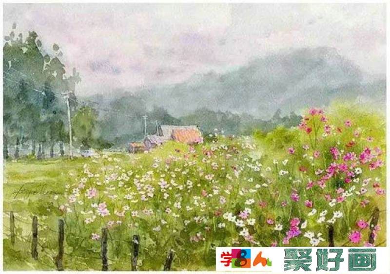 水彩风景植物绘画图片素材 可以培养色彩感觉_www.youyix.com