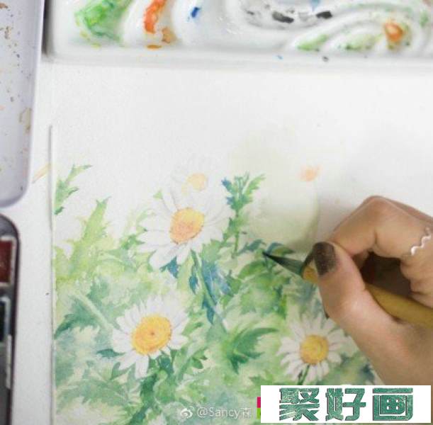 小雏菊水彩画图片教程 带上色步骤和展示_www.youyix.com
