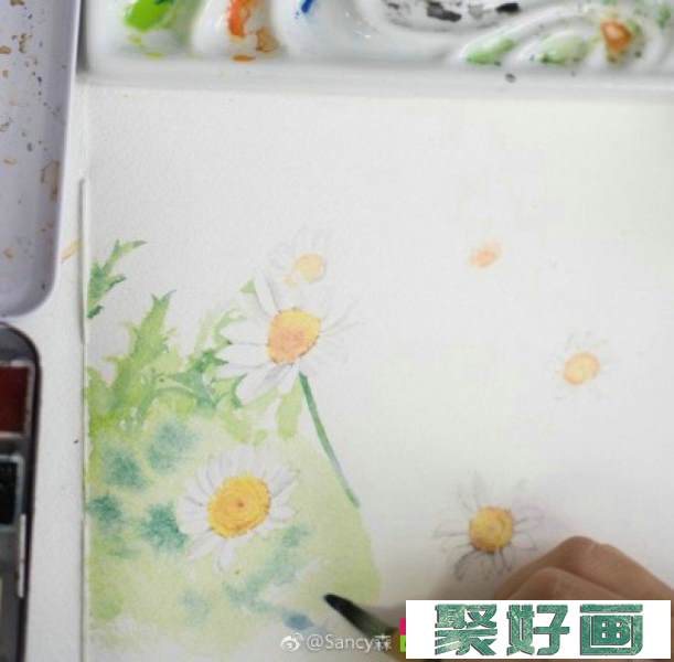 小雏菊水彩画图片教程 带上色步骤和展示_www.youyix.com