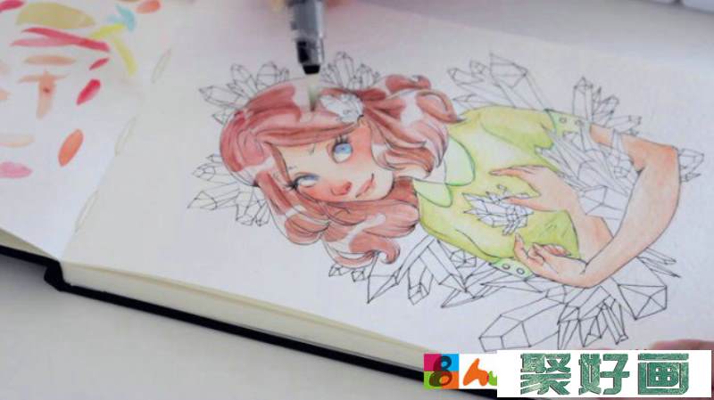 【视频】超美的水晶森系女孩水彩手绘视频教程 很仙的女生_www.youyix.com