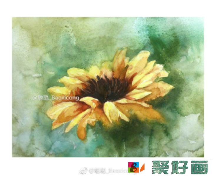 向日葵<a href=../zhonglei/shuicaihua/ target=_blank class=infotextkey>水彩画</a>图片 向日葵水彩手绘教程 向日葵花水彩怎么画 画法_www.youyix.com