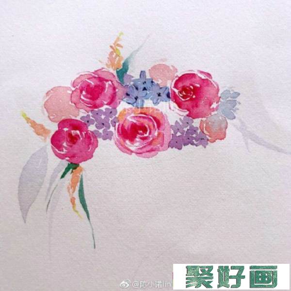 精美包装好的鲜花水彩画手绘教程图片 一束精美鲜花的水彩画画法 节日礼物_www.youyix.com