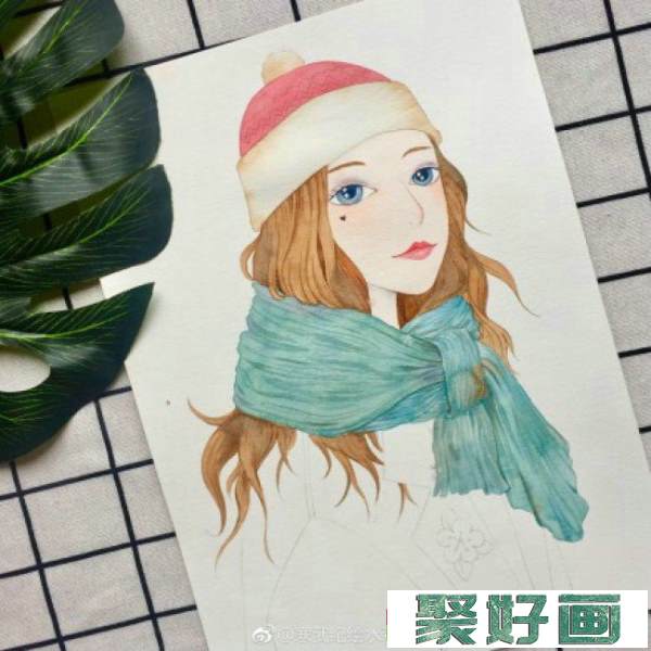 冬季少女水彩画图片教程 带上色步骤演示_www.youyix.com