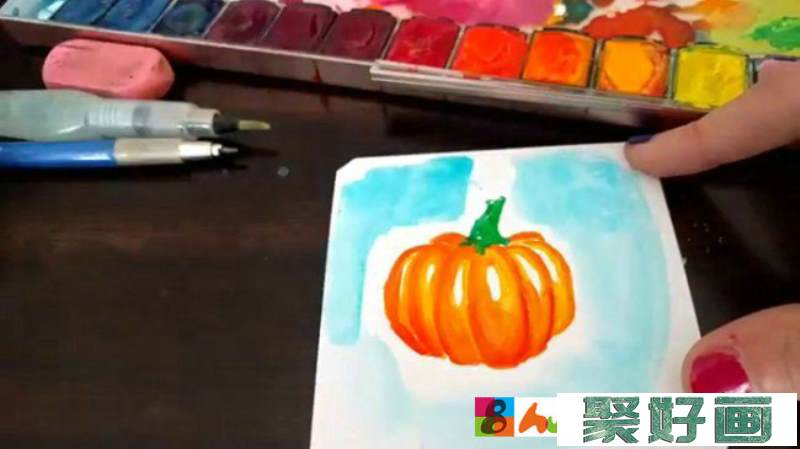 【视频】很简单的万圣节小南瓜水彩画手绘视频教程 立体有质感的南瓜画法_www.youyix.com