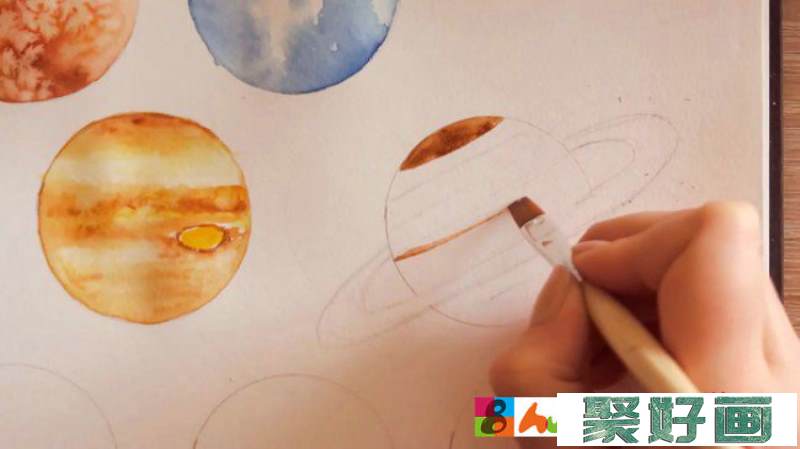 【视频】很简单可爱的太阳系行星水彩画手绘视频教程 星球的简单画法_www.youyix.com