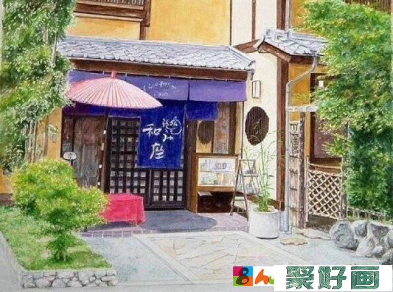 描绘日本小镇街头建筑风景的水彩画 日本插画师Hiroki_www.youyix.com