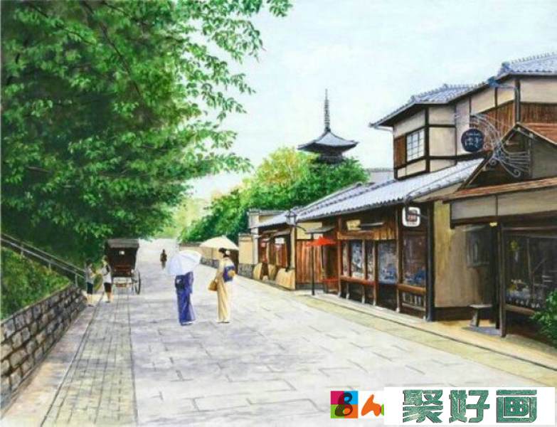 描绘日本小镇街头建筑风景的水彩画 日本插画师Hiroki_www.youyix.com