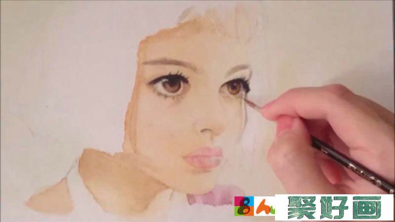 【视频】气质短发女孩水彩画手绘视频教程 很有灵气的戴项圈的女生水彩教程_www.youyix.com