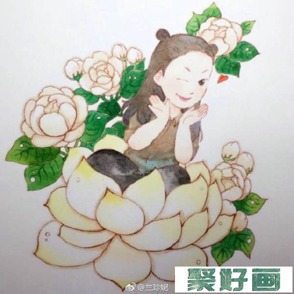 鲜花童子水彩画图片 鲜花童子手绘教程画法 鲜花童子怎么画_www.youyix.com