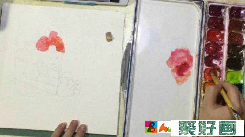 草莓蓝莓巧克力蛋糕水彩画图片手绘教程 巧克力蛋糕怎么画 画法_www.youyix.com