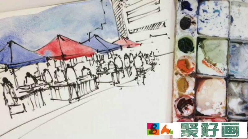 【视频】风景速写水彩上色手绘视频教程 教你快速简单的画出水彩建筑街景_www.youyix.com