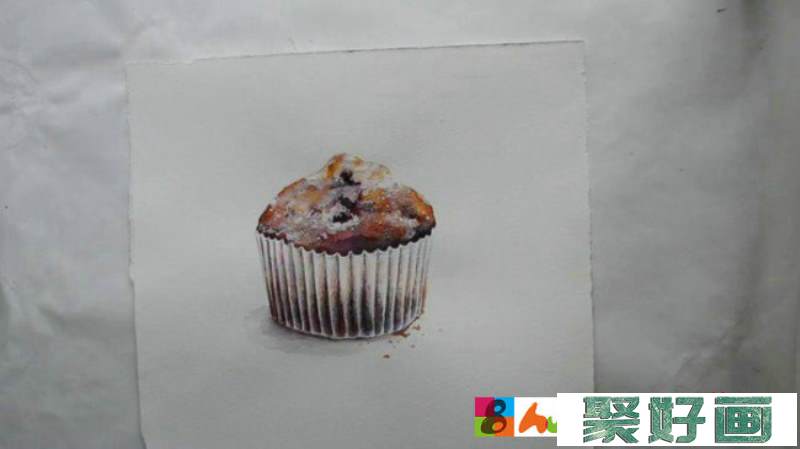 【视频】比较写实的蛋糕水彩画视频教程画法 多种材料结合_www.youyix.com