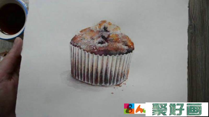 【视频】比较写实的蛋糕水彩画视频教程画法 多种材料结合_www.youyix.com