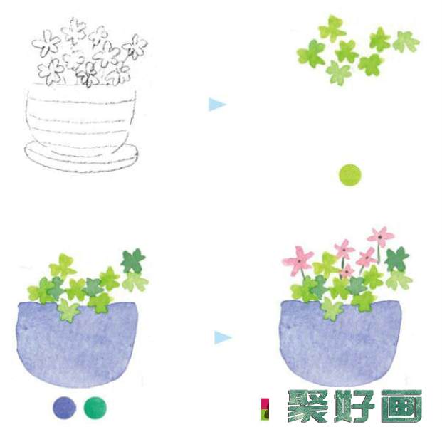 水彩画小清新盆栽教程