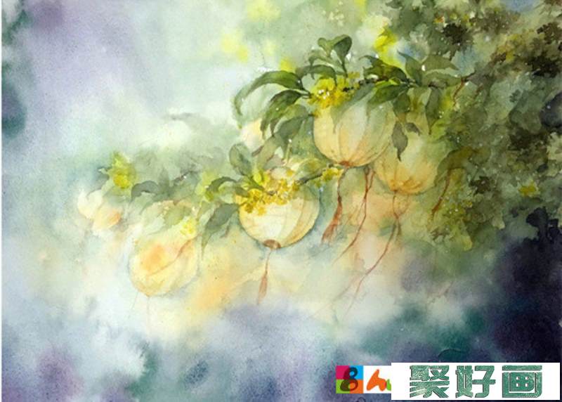 水彩画树教程：桂花树的水彩画画法教学