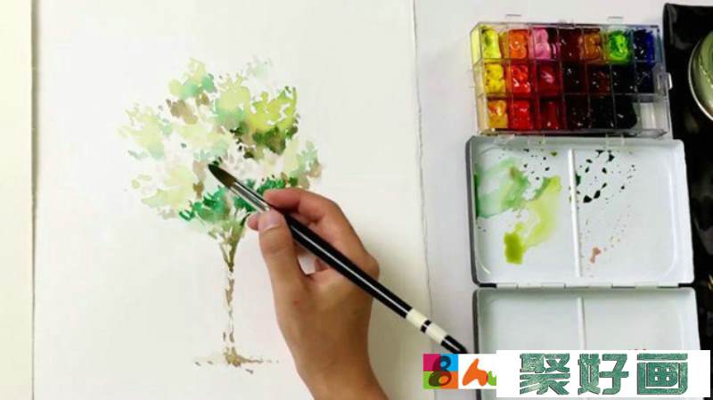 【视频】用水彩画出一颗很漂亮的树木手绘视频教程 很简洁也很清新_www.youyix.com