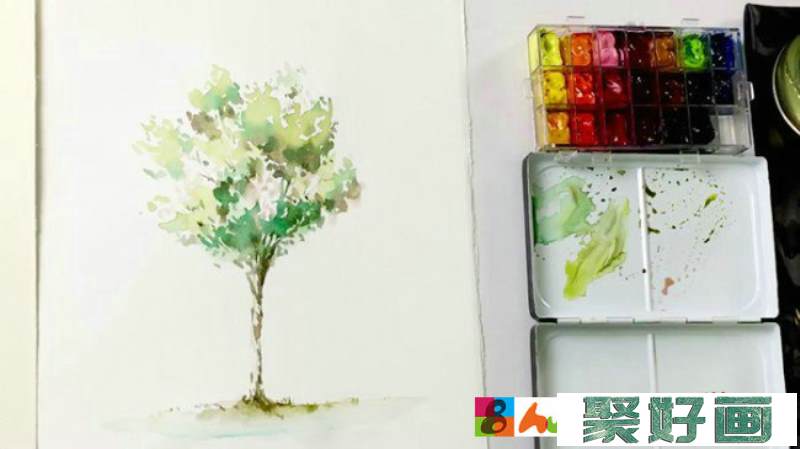 【视频】用水彩画出一颗很漂亮的树木手绘视频教程 很简洁也很清新_www.youyix.com