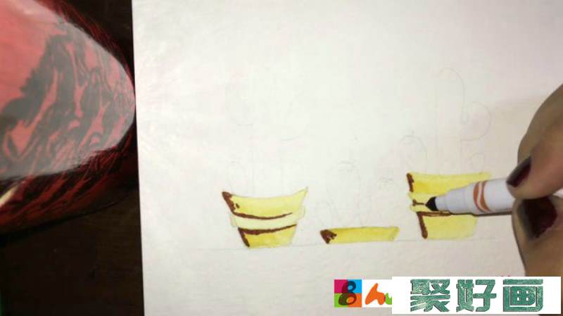 【视频】唯美而简单的带花盆的仙人掌水彩手绘视频教程 几盆仙人掌的画法_www.youyix.com
